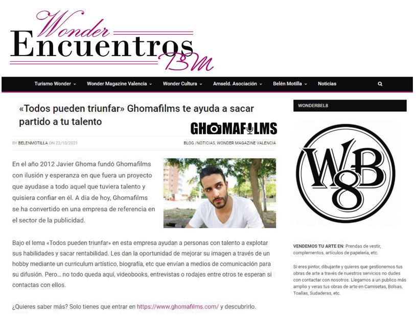 Ghomafilms en la Revista Wonder Encuentros BM